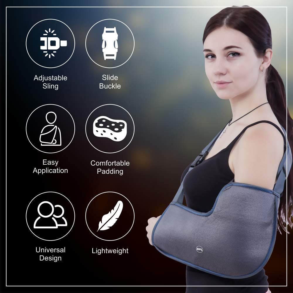 BPL Medical Technologies OrthoCare Arm Sling Baagy with Elbow Support, Arm Immobilizer Brace for Fracture, Sprain, Dislocation and Pain Relief Arm Support Belt For Men, Women & Children - Grey - M 2