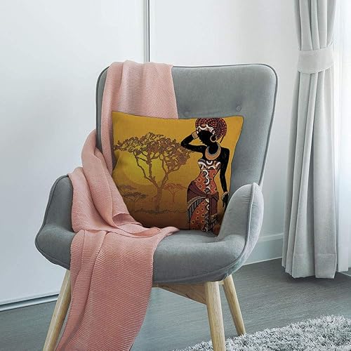 Miniatura 6 de HGOD DESIGNS Fundas de almohada para mujeres africanas, diseño de mujer africana en la puesta de sol, funda de cojín decorativa de lino y algodón,