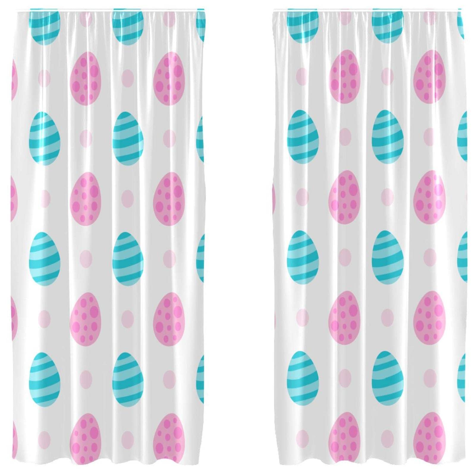 Habillage de fenêtre motif œufs bleus roses pour égayer une chambre sombre