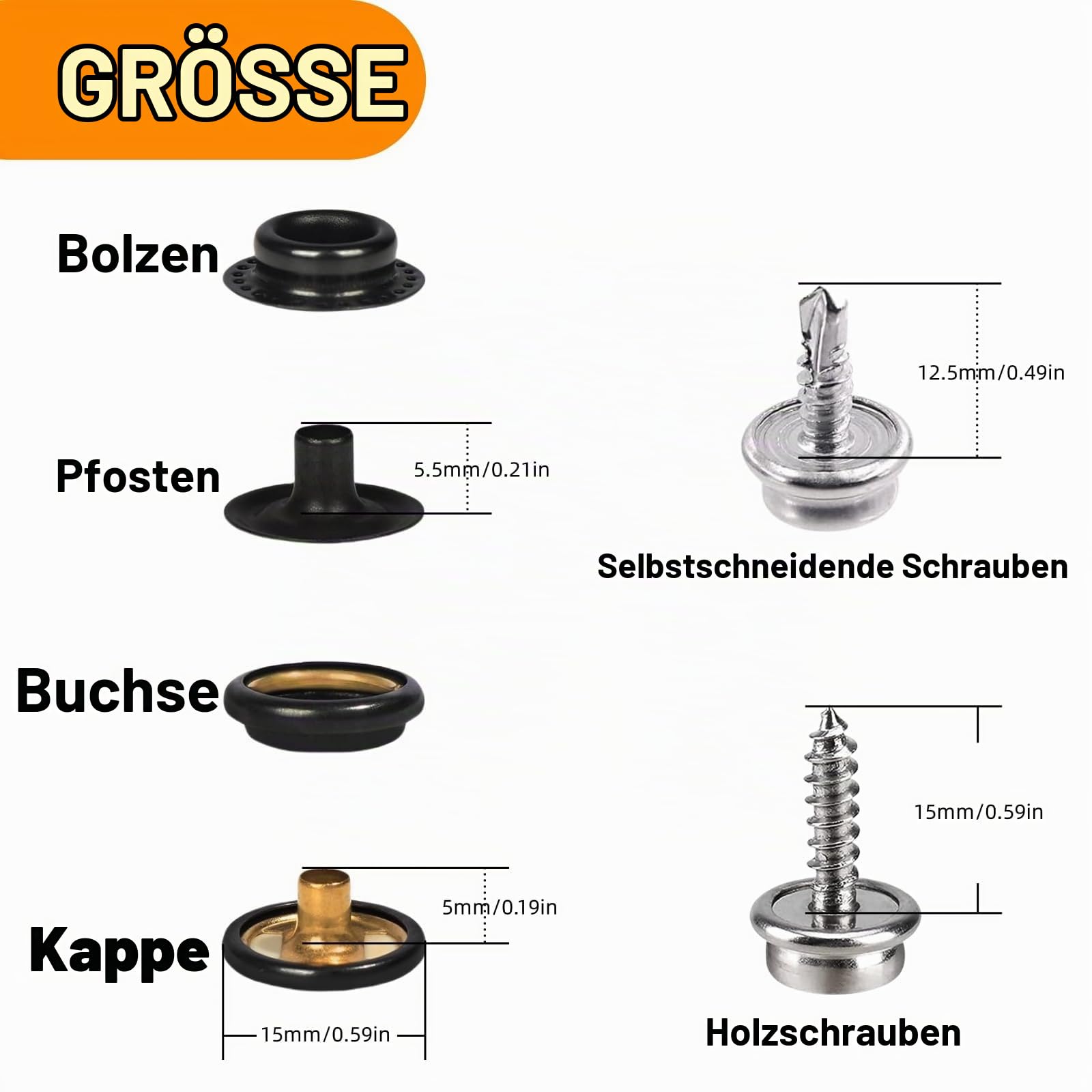 SUNAROC 90 Sätze Druckknopf Metall 15mm Set Mit Zange, Heavy Duty Snap Fasteners Kit 15mm Metall Schrauben Snap, Druckknöpfe Zum Schrauben Für Leinwand, Leder Snaps Und Fasteners Kit