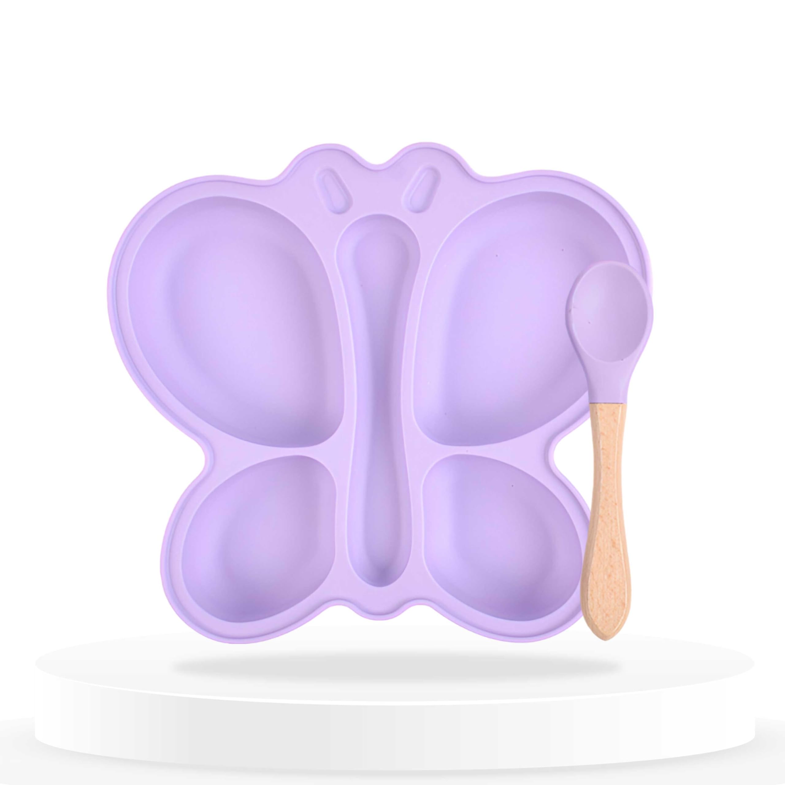 Bembika Baby Feeding Essential Baby Dinner Set Silicone Tableware Set for Baby Infant Training Eating Utensils Butterfly Design - (Pack of 2)(Purple)-image-42