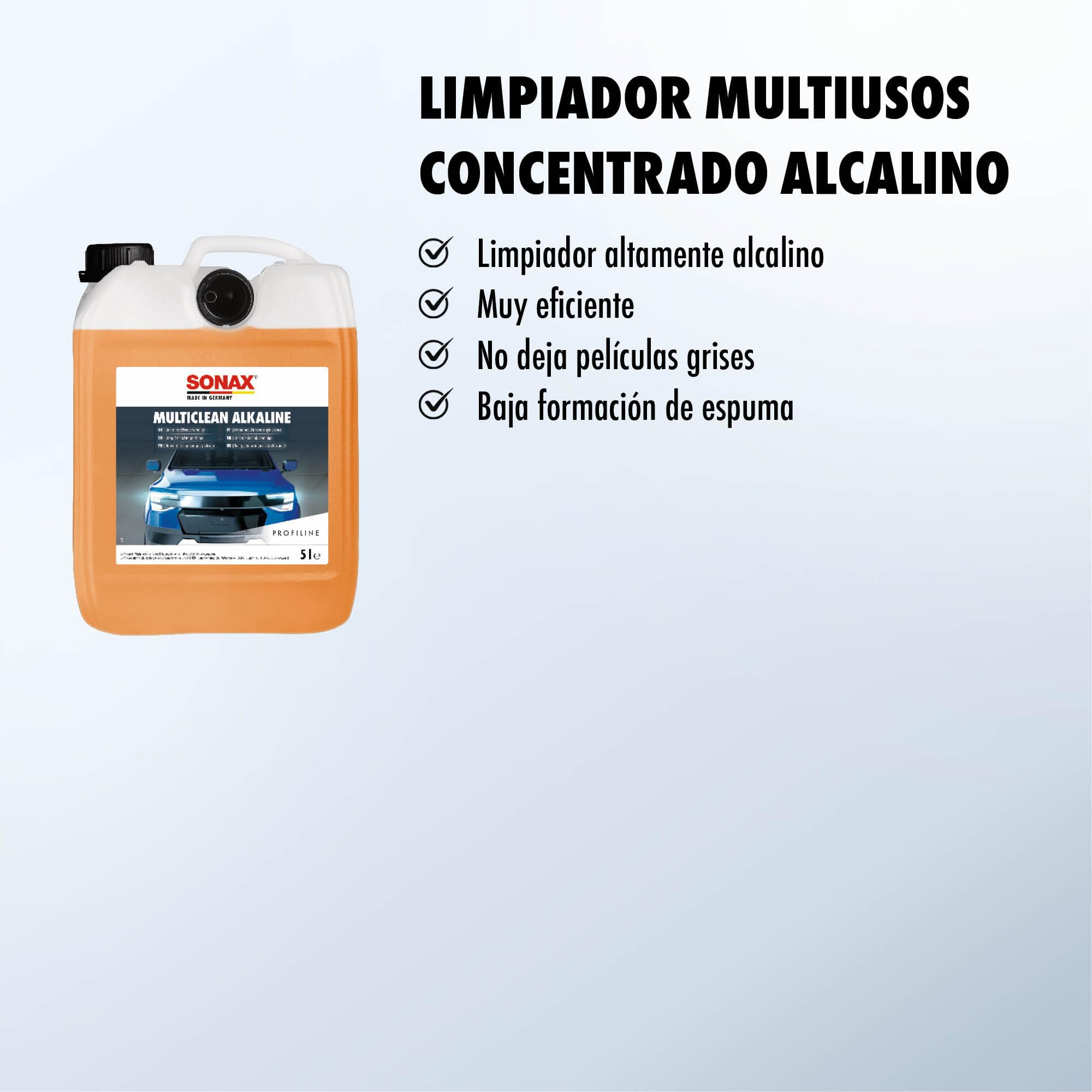 SONAX PROFILINE MultiClean Alkaline (5 litros) Limpiador alcalino disuelve Incluso la Suciedad más rebelde, como los Insectos y los depósitos más Duros de Polvo de Frenos | N.° 06295000