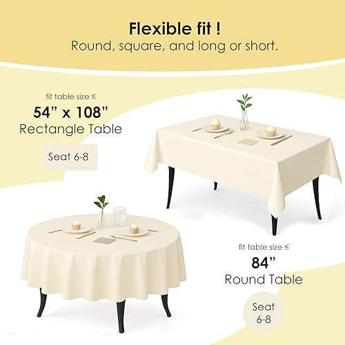 Miniatura 2 de Craft And Party Paquete de 12 manteles de plástico color marfil desechables de 54 x 108 pulgadas para mesas rectangulares, resistentes y resistentes