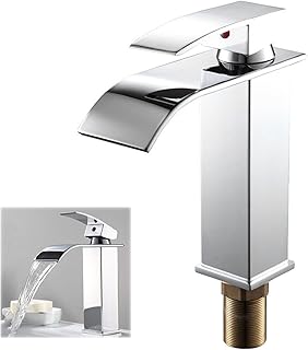Bathroom Sink Taps, Bathroom Mixer Tap, Waterfall Spout Bathroom Sink Taps with Single Lever, Hot and Cold Water Adjustable Sink Taps, Bathroom taps, Stainless Steel, Silver