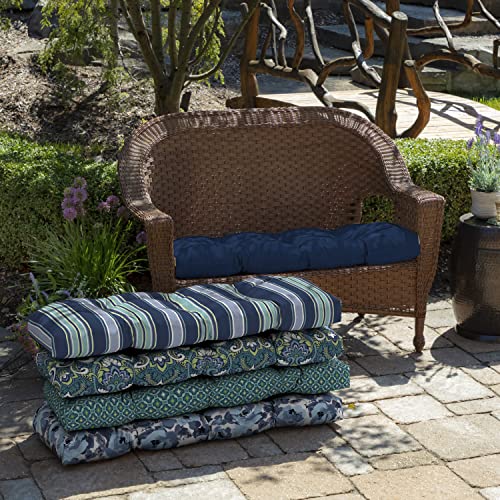 Image of Arden Outdoor Wicker Settee Cushion, 41.5 x 18, Rain-Proof, Fade Resistant Sapphire Blue Leala
