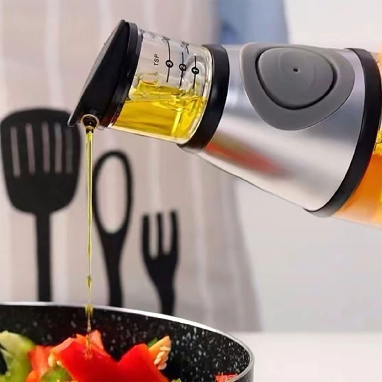 Tarros de especias Botella de vinagre con vertedor de vinagre sin goteo, controla fácilmente la ingesta de grasa. Dispensador de aceite, botella dispensadora de aceite de medición de presión