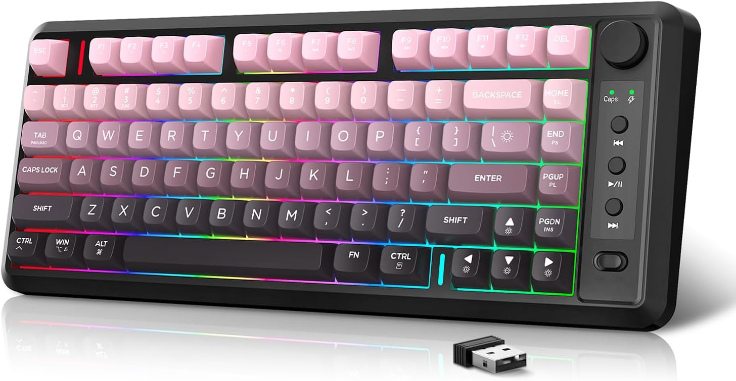 L400 Dual-Mode Wireless Gaming Keyboard (Bluetooth/2.4G), 75% Compact Layout, Volume Knob, RGB Backlit, Long Battery Life, Quiet Mechanical Feel Keyboard, 24-Key for PC/Mac (Black)
