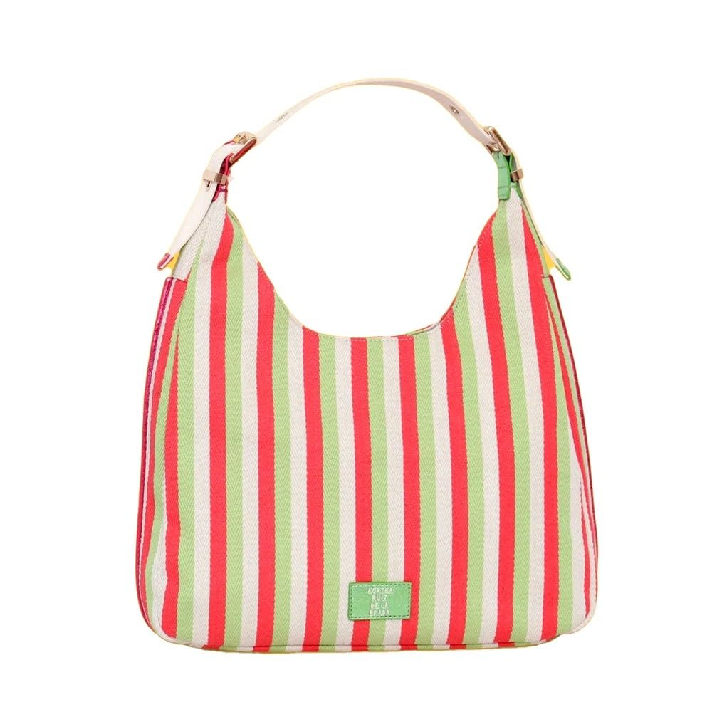 Agatha Ruiz de la Prada Bolso Hobo de lona en color rosa con rayas de colores