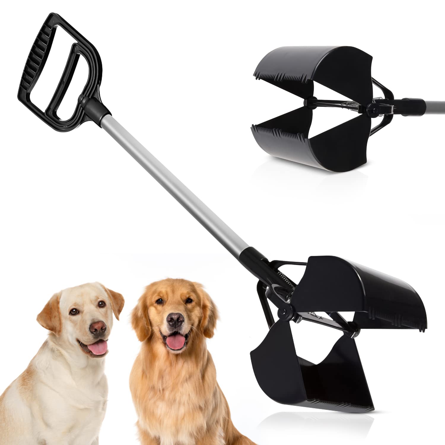 Pooper Scooper 𝟳𝟬𝗰𝗺/𝟮𝟴" Long Matel Handle 𝐏𝐨𝐨𝐩 𝐒𝐜𝐨𝐨𝐩 for Pets Easy Squeeze Trigger - Ideal Garden Scoop for Grass, Leaves, Dirt, and Gravel