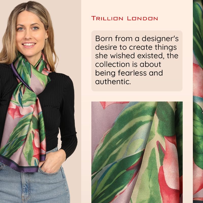 Trillion London® Spring Collection Silk Scarf - Silk Neck Scarf For Women - Ladies Lightweight Scarves Shawl Wraps 70" x 35" - Image 6