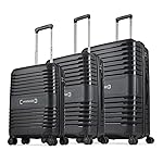 Aristocrat Harbour Set of 3 Trolley Bag 55, 66 & 76 cm | Small+Medium+Large | Polypropylene Hard Luggage | Smooth 8-Wheel Suitcase | Combination Lock, Sturdy Zipper | 3-Year Warranty – Unisex (Black)