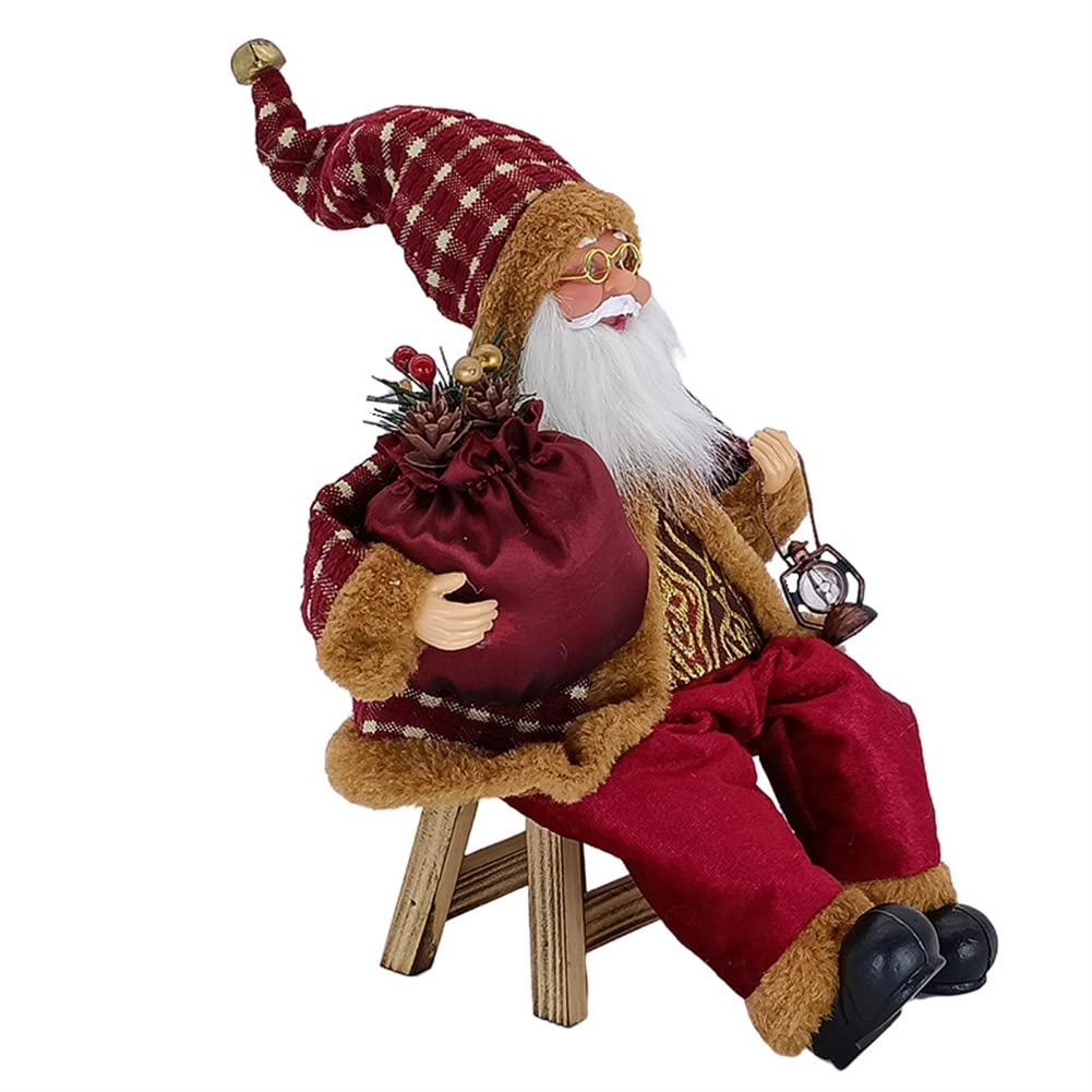 Nuziku E Father Christmas Figures,35Cm Sitting Christmas Santa Figures With Gift Bag And Prop,Handmad Exquisit Santa Claus Figures Christmas Ornaments For Th Hom Offic Tabl Display