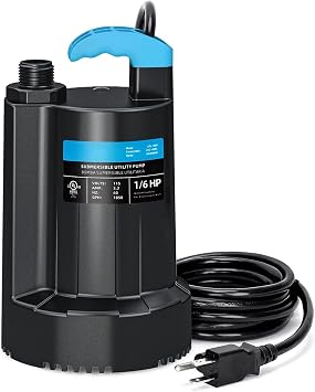 LEO 1/6 HP Submersible Water Pump, 1850GPH Sump Pump, 10ft Cord | Water Pump with 3/4 Garden Hose Check Valve Adapter, Removal for Pool Draining Basement Hot Tubs Garden Pool Cover Pond