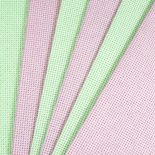 Image of KCS 6 pc of 12 inch x 18 inch(30cmx45cm) 14CT Counted Cotton Aida Cloth Cross Stitch Fabric (Pink+Light Green)