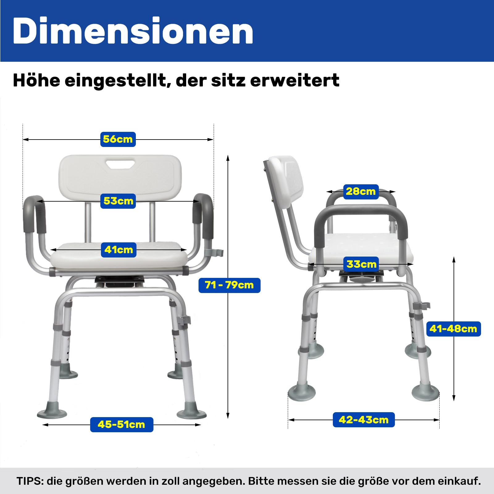 Silla de ducha giratoria de 360° con respaldo y reposabrazos, almohadillas giratorias resistentes al frío, soporta hasta 154 kg, montaje sin herramientas, ideal para la ducha interior.