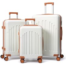 Karl home Luggage Sets 3 Piece, ABS Hardside Suitcase Set with Double Spinner Wheels & TSA Lock for Travel Business, 3-Piece Set 20/24/28, White & Brown