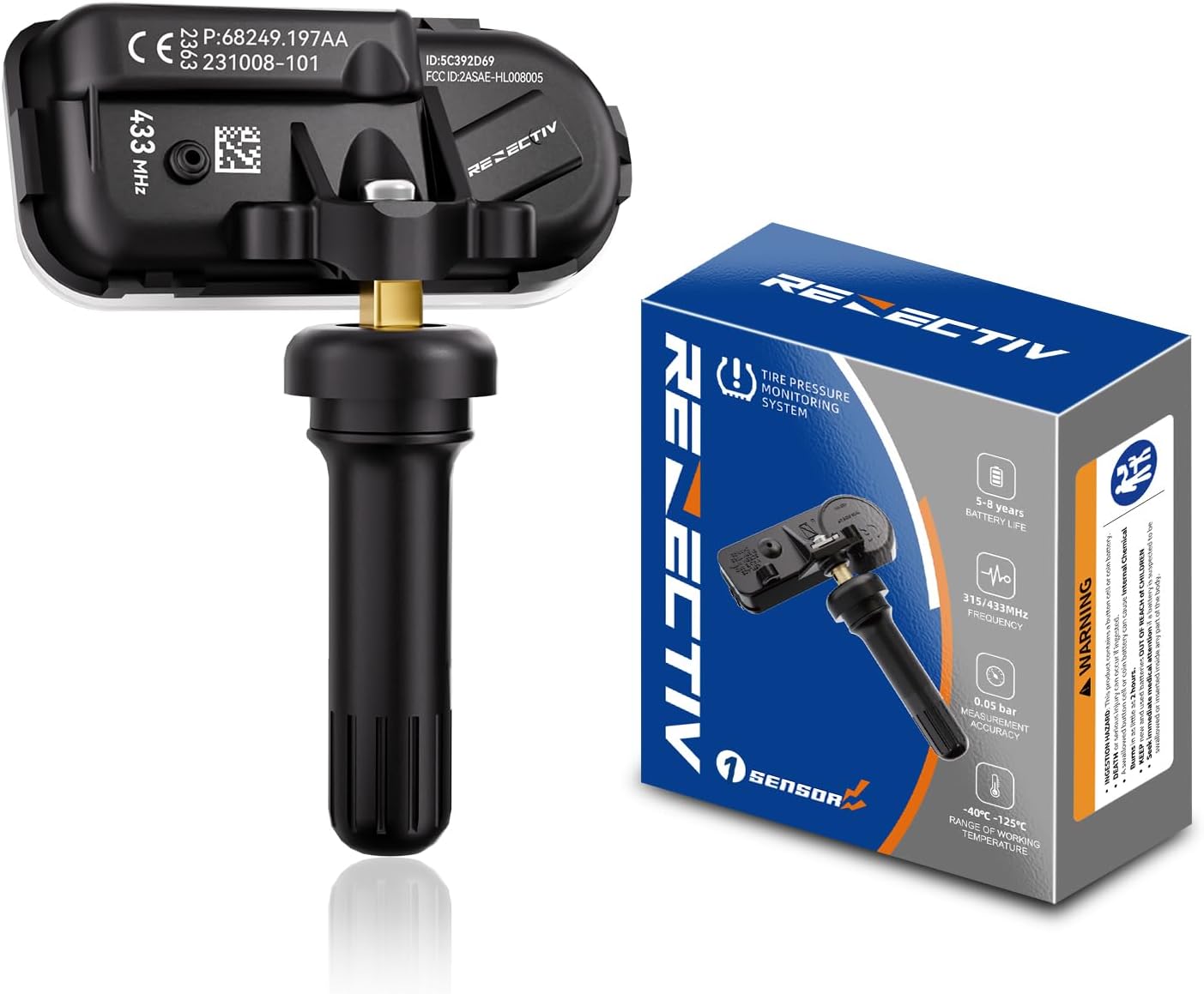 RENECTIV TPMS Sensor, 433Mhz Tire Pressure Monitor Sensors Compatible with 2014-2022 RAM 1500 2500 3500 4500 5500 Jeep Chreokee Replace OE#68249197AA 68239720AA 68157568AA