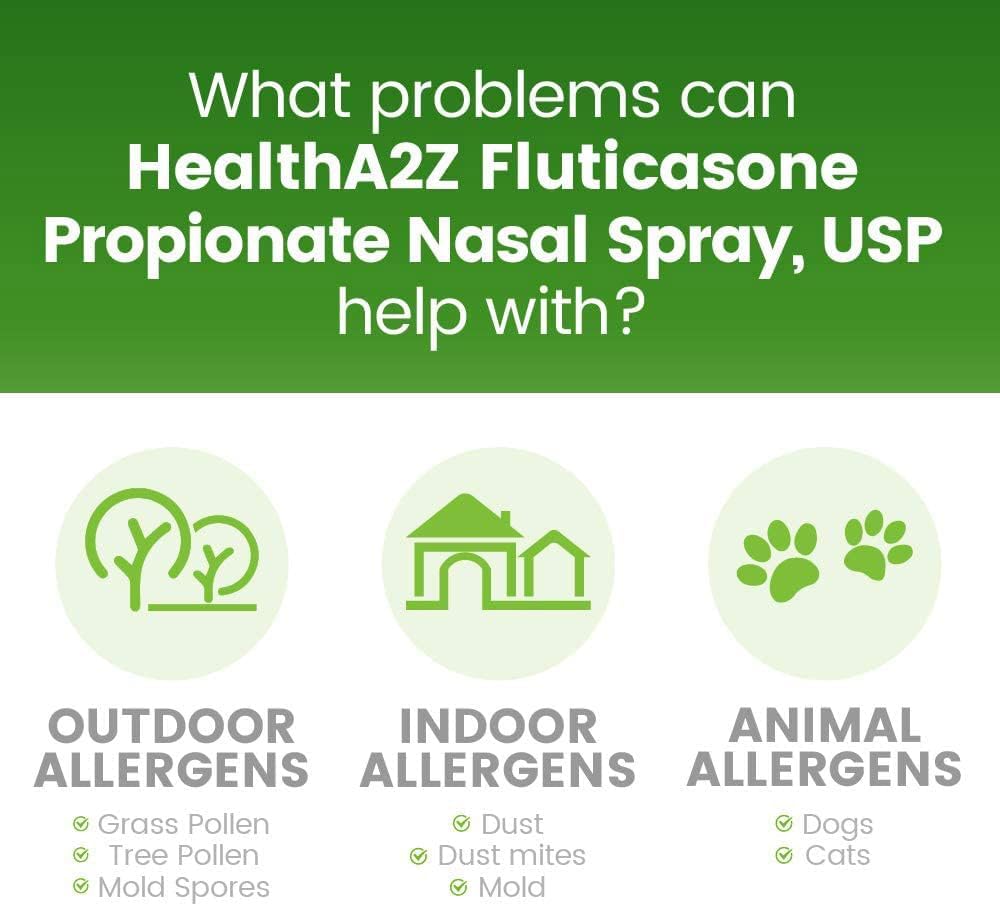 HealthA2Z® Fluticasone Propionate Nasal Spray | 50 mcg per Spray | 24 Hour Allergy Relief | 144 Sprays | 0.62 fl oz. (18.2mL) (0.62 fl oz. (Pack of 2))