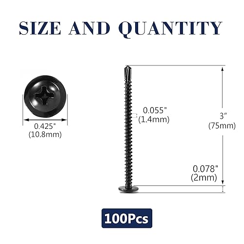 Miniatura 39 de Tornillos de chapa metálica de 2-1/2 pulgadas, 250 tornillos de acero inoxidable 410 tornillos autorroscantes rápidos de cabeza de armadura de acero