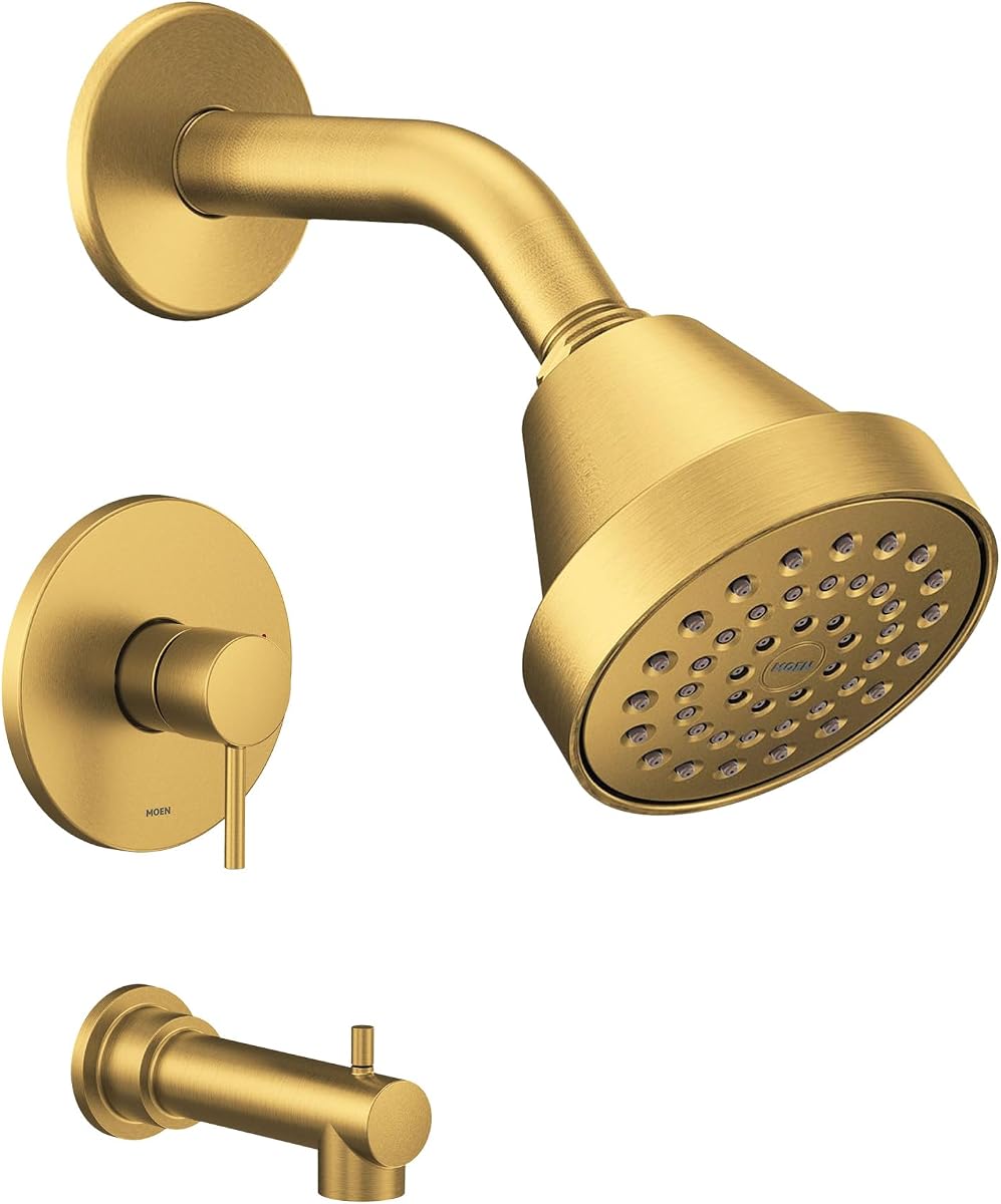 Moen Align T2193EPBG - Kit moderno de ajuste de presión para bañera y ducha con cabezal de ducha, mango de palanca y boquilla para bañera, color dorado cepillado