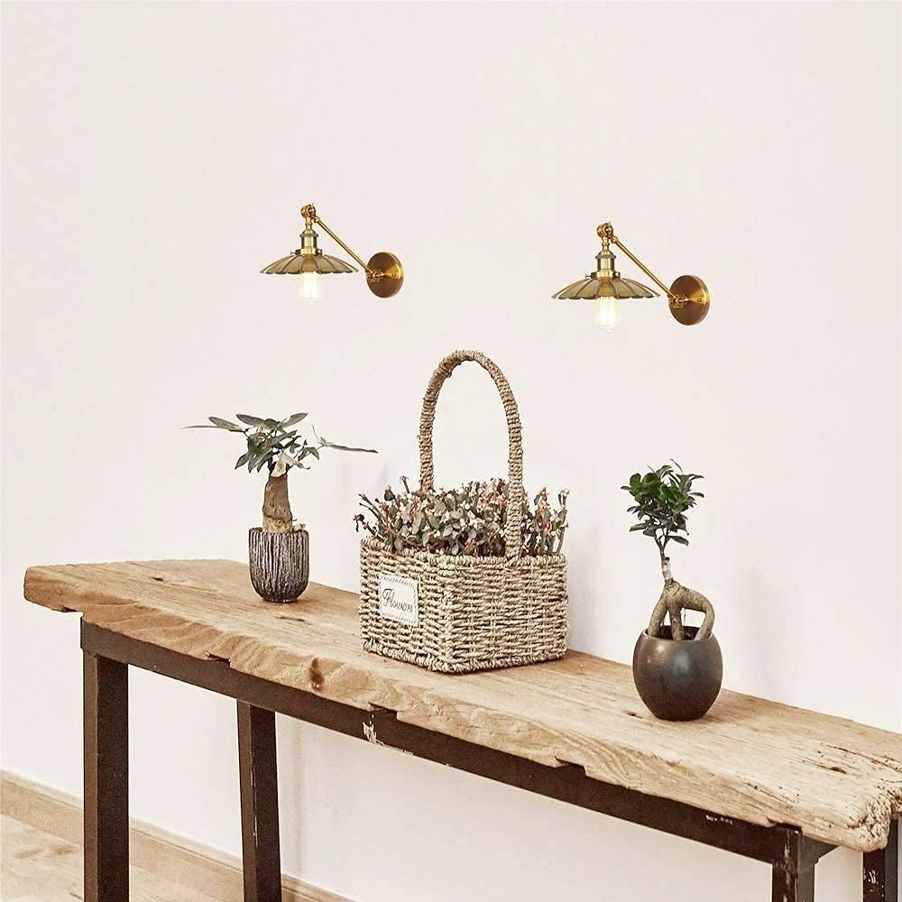 Applique da Parete Vintage con Braccio Girevole in Ottone, da da Parete reabile in Stile Industriale, da da Lettura con Paralume a Petalo in Metallo E27 per Camera da Letto e Soggiorno i