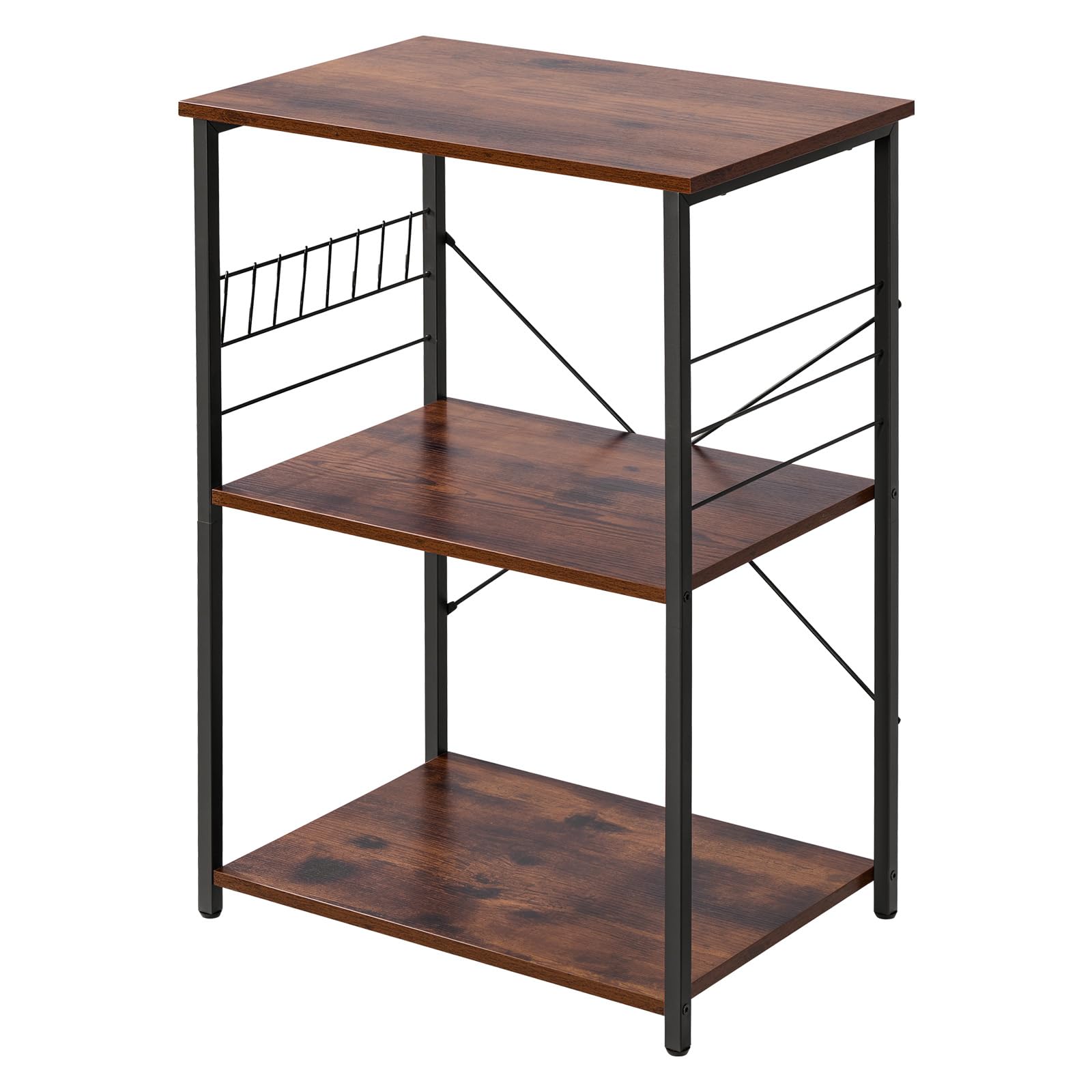 VEVOR Carrello da Cucina 3 Ripiani, Carrello di Servizio da Cucina Portaoggetti Carico da 55 kg con Ruote 8 Ganci Ripiani in Metallo, 602 x 402 x 902 mm, Portaspezie Microonde Utensili Portaoggetti