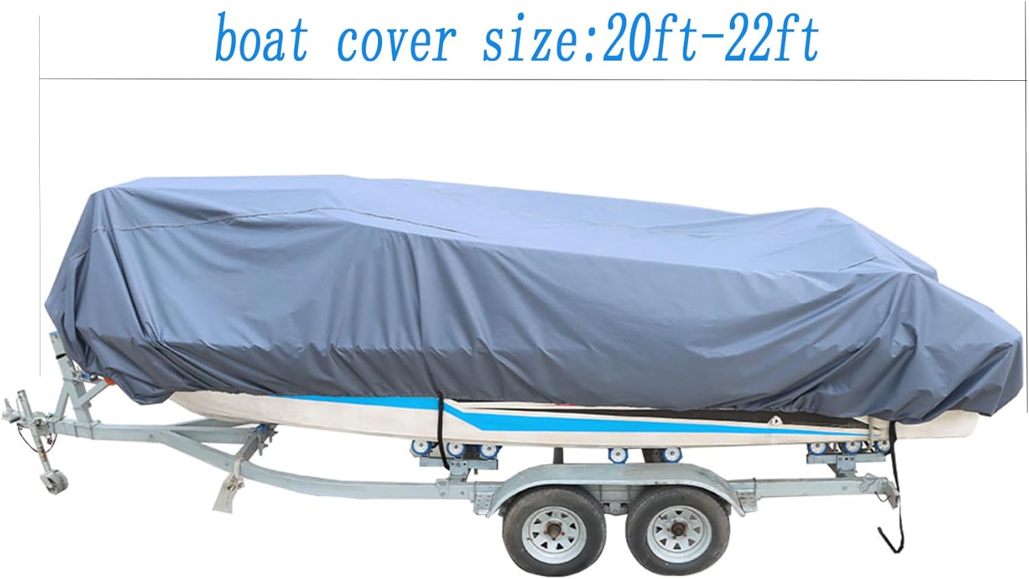 WFLNHB 20-22Ft 210D Heavy Duty Trailerable Grey Boat Cover Replacement for V-Hull Fishing Boat Tri-Hull Runabout Bass Boat