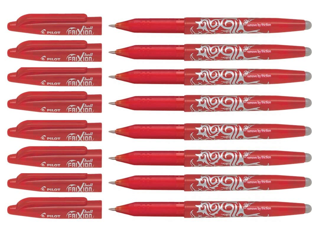 PILOTFRIXION ROLLERBALL PENS RED [Pack of 8] - ERASABLE 0.7mm Tip BL-FR7