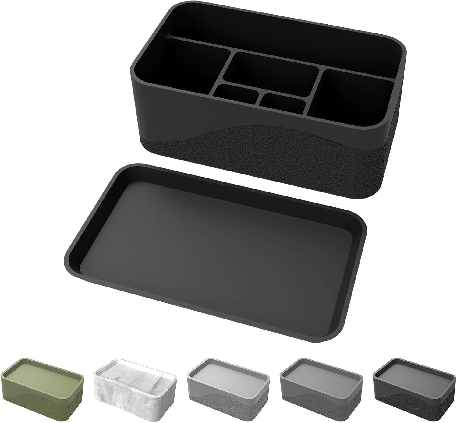 Toothbrush and Toothpaste Holder for Bathroom Countertop, 6 Compartment Silicone Cosmetics Storage Organizer, Makeup Bin, Vanity Caddy, Vanitry Tray, Toothpaste Caddy Organizer Storage - Black (Black) Thumbnail