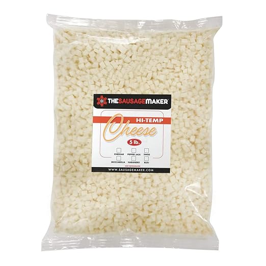 The Sausage Maker® High Temp Mozzarella Cheese 5 Lbs Hi-Temp Cheese For Sausage Making, 1/4" Diced Cube, 400° Temperature High Heat Cheese For Grilling, Salami, Snack Sticks, Summer Sausage