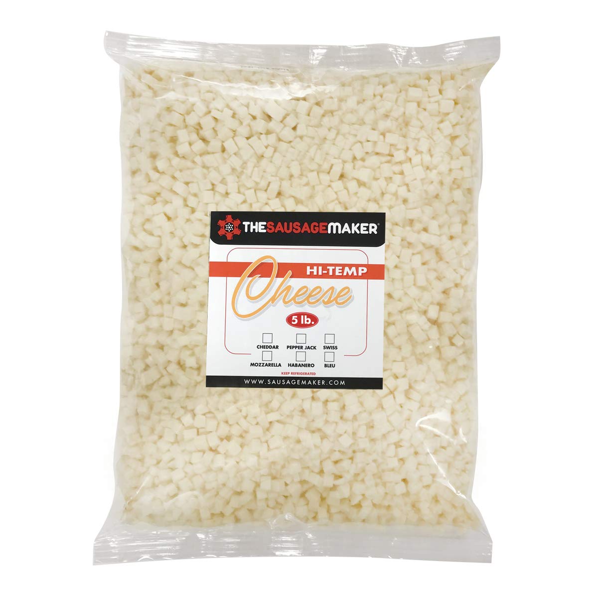 High Temperature Mozzarella Cheese for Sausage Making - 5 lbs. - 1/4 inch diced cubes