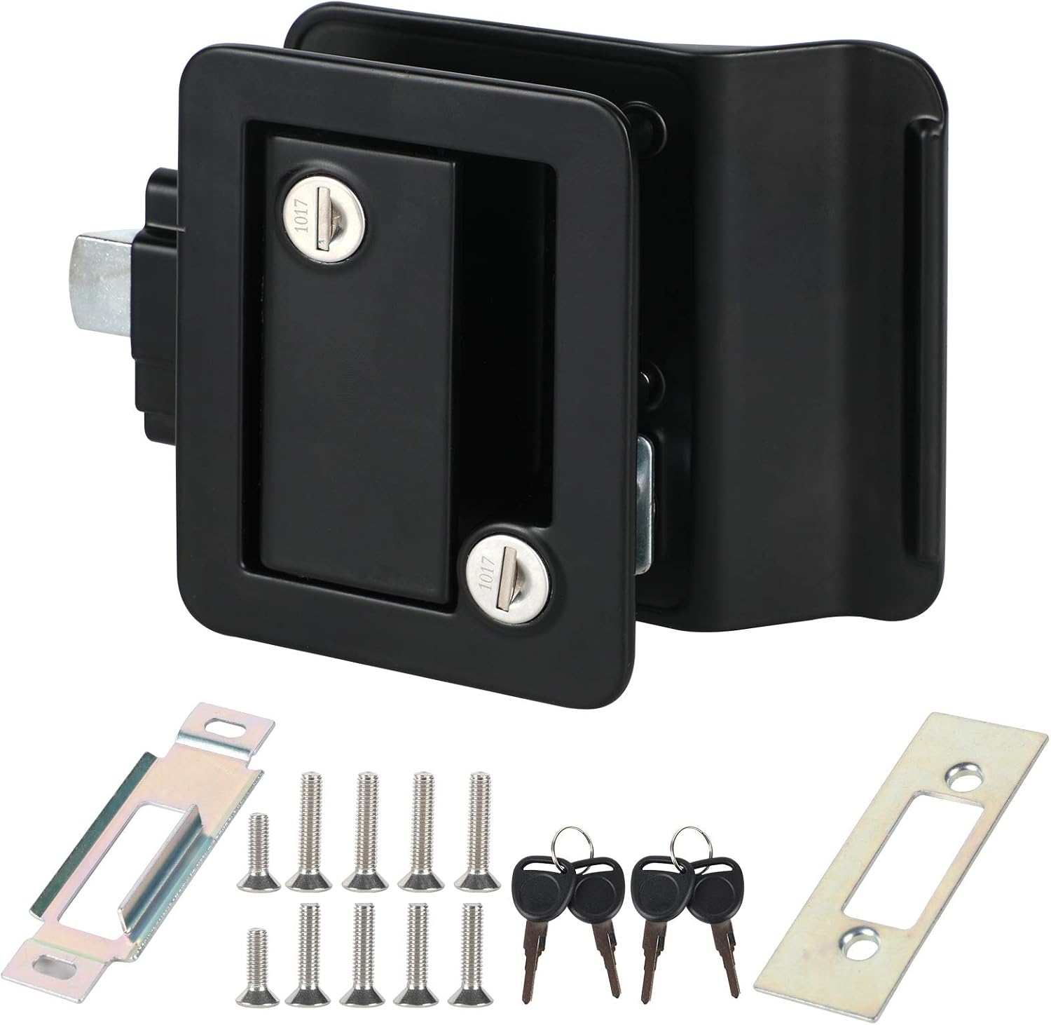 RV Travel Trailer Entry Door Lock - JOYHO Camper Door Latch with Paddle Deadbolt for Camper Horse Trailer Cargo Hauler, Camper Accessories for Travel Trailers (Black)