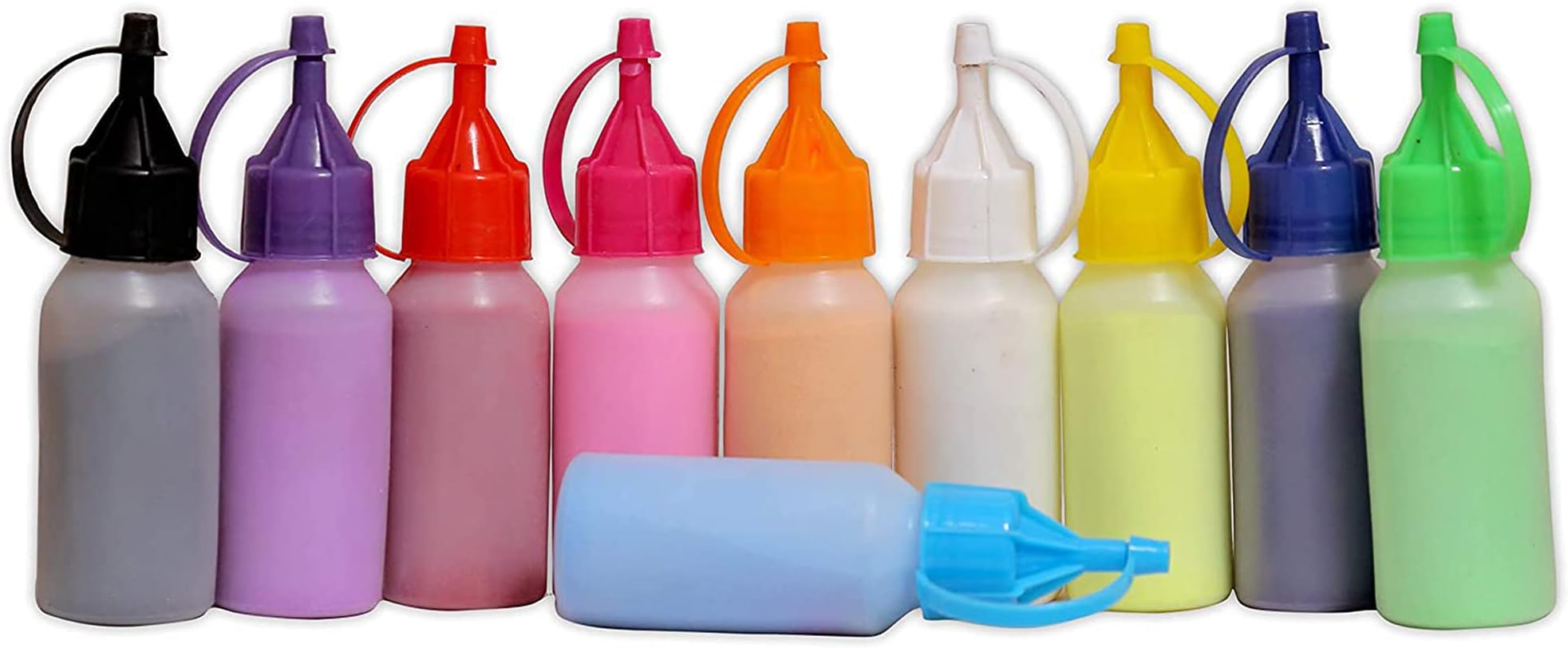 PRINT BHARAT Rangoli Colour Powder Bottles (80 gm Each). Kolam Rangoli Powder for Floor Rangoli Art, Craft, Home Decor, Pooja. Set of 10 Rangoli Colors in Squeeze Bottles - 800 Gram