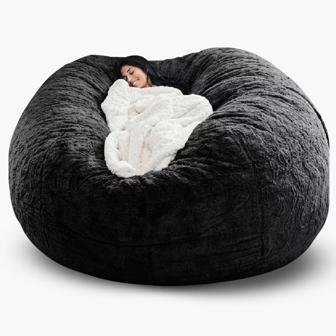 GOFOHIMI Giant Bean Bag Cover (No Filler), 7FT/6FT/5FT Bean Bag Chair, Washable Jumbo Bean Bag Sofa Sack Chair Large Lounger Faux Fur Cover for Dorm Family