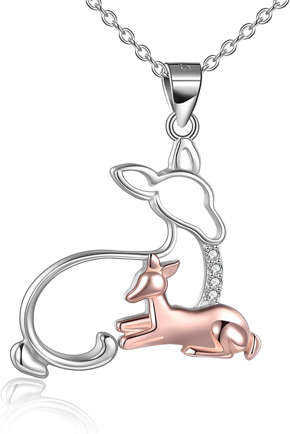 Deer Doe and Fawn Necklace 925 Sterling Silver Mother...