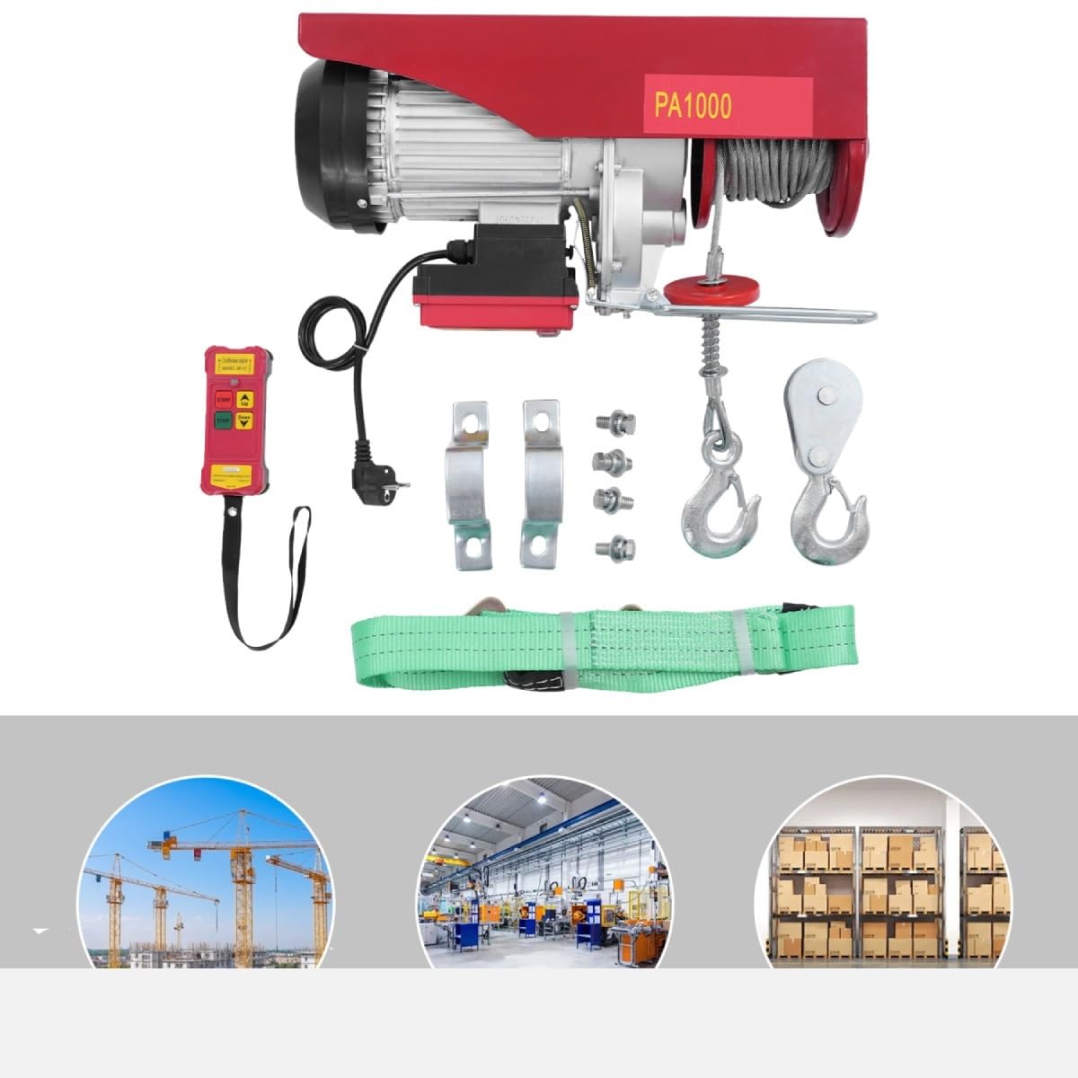 Argani elettrici Paranco elettrico a doppia fune da 1000 kg Gru 12 m/39,37 piedi Argano con cavo per telecomando senza fili W Paranco Elettrico da Puleggia