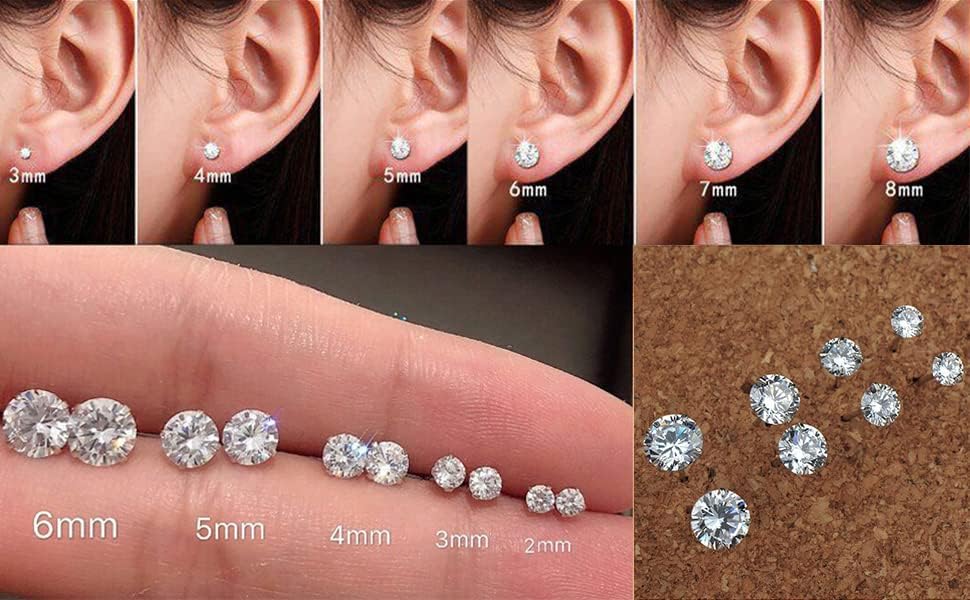 3 Pairs 925 Sterling Silver CZ Stud Earrings Set Men Women Triple Three Cubic Zirconia Stud Earrings 3mm-5mm YS-022