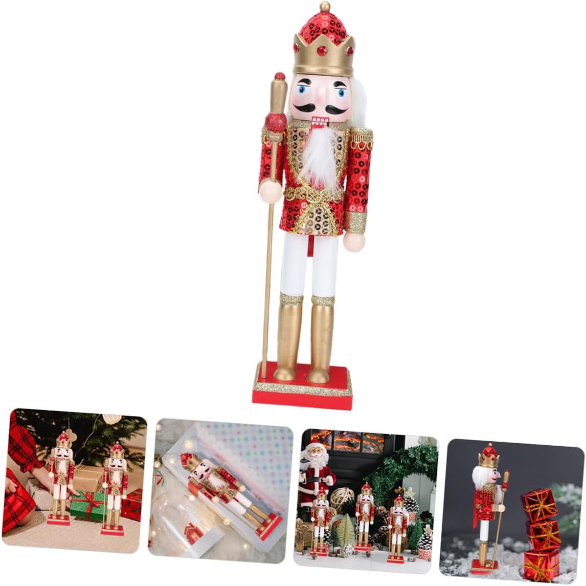 Wooden Nutcracker King Figurine Red Holiday Nutcracker Decoration Christmas Tabletop Ornament for Seasonal Home Décor