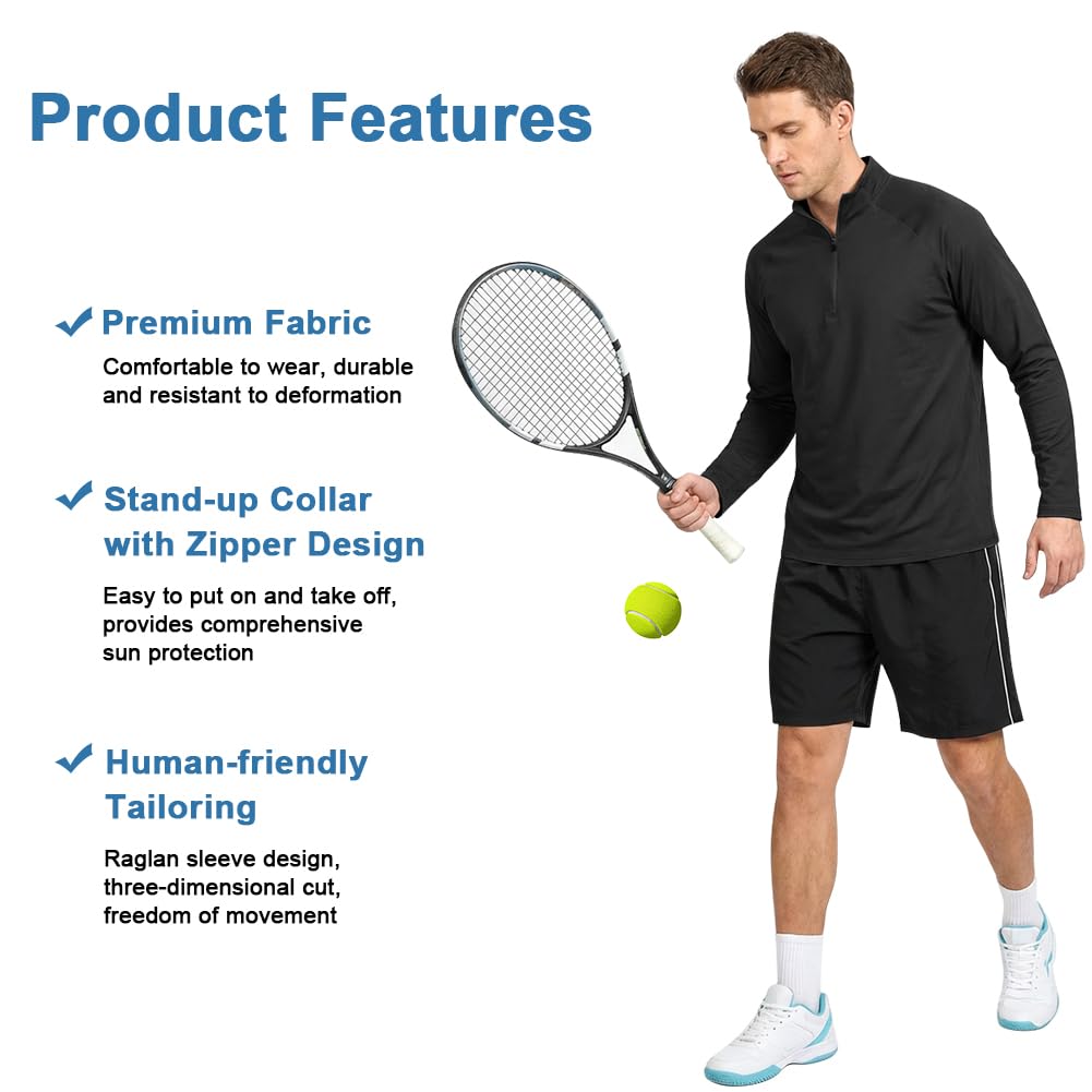 DiULi Camiseta de Manga Larga Hombre, 1/2 Zip Camiseta Deportivas Running con Protección Solar UV, Polo Tops de Ropa Gym, Sudadera Deporte Hombre con Media Cremallera, Camisetas Gimnasio — view 4