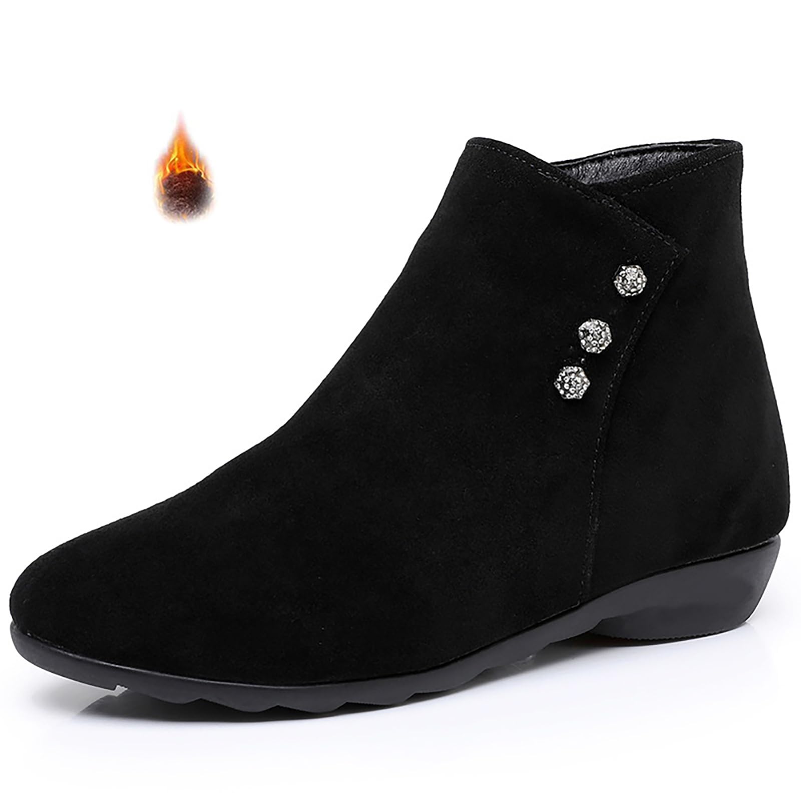Womens Suede Flat Ankle Boots Fashion Round Toe Side Zipper Soft Bottom Non-Slip Booties For Office Work Low