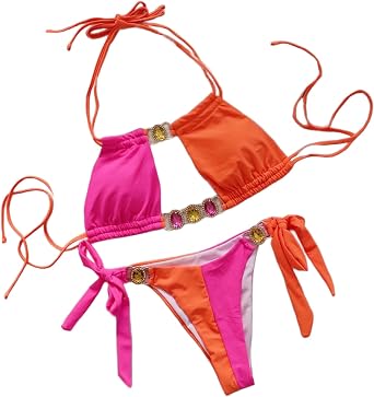 Lisa Colly Womens Color Block 2 piece Rhinestone Swimsuit