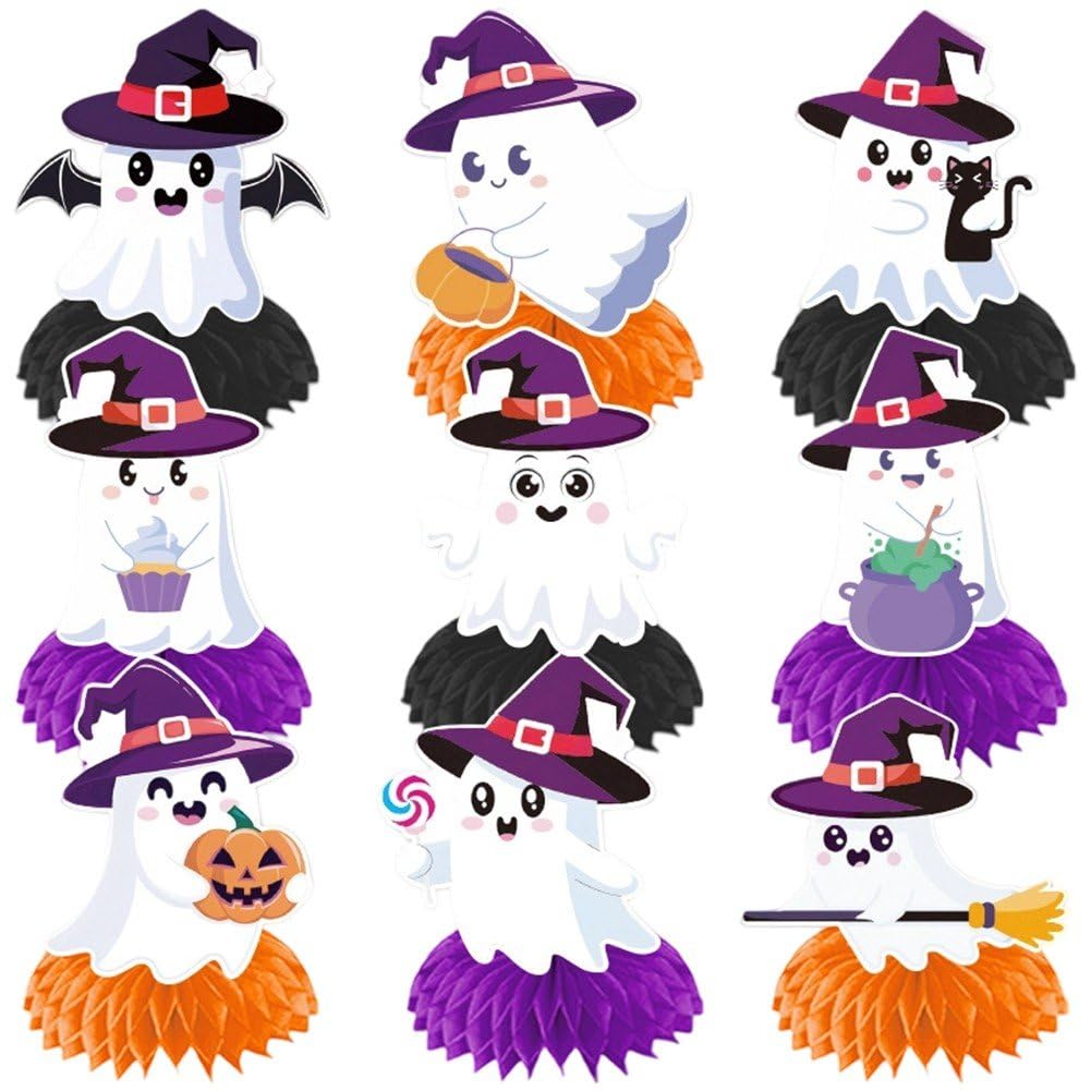 Vbsqic 9pcs Halloween Honeycomb Table Setting Decoration Spooky Honeycomb Table Topper Decorations for Theme Party