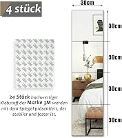Muzilife Üveg Tükör Csempék 4 Darabos Szett 30x30 cm Öntapadós Matracokkal, HD Fali Tükör Készlet Konyhába Nappaliba Fürdőszobába 4
