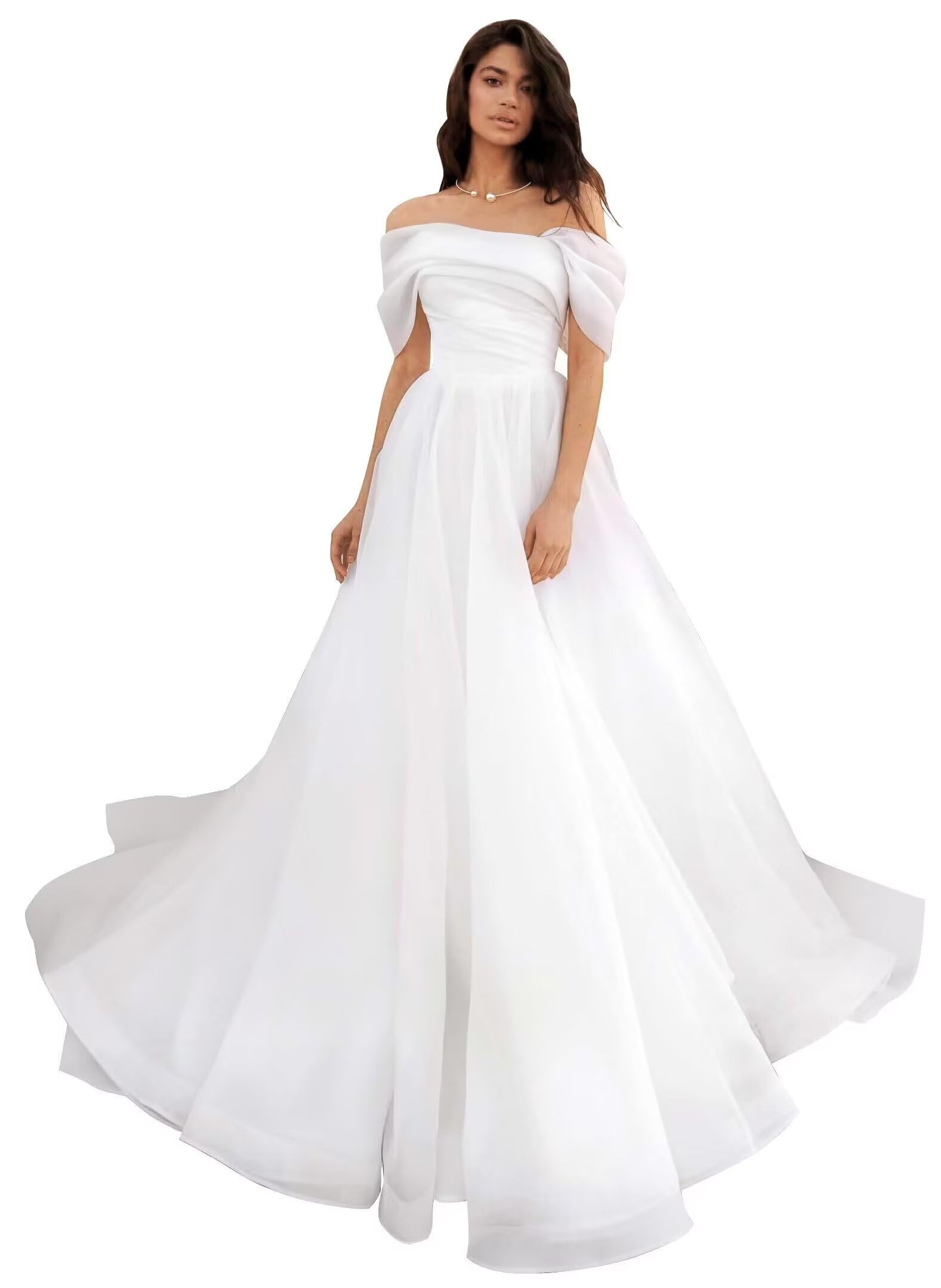 RjerOff The Shoulder Wedding Dresses for Bride Puffy Tulle Prom Dresses Long Ball Gown