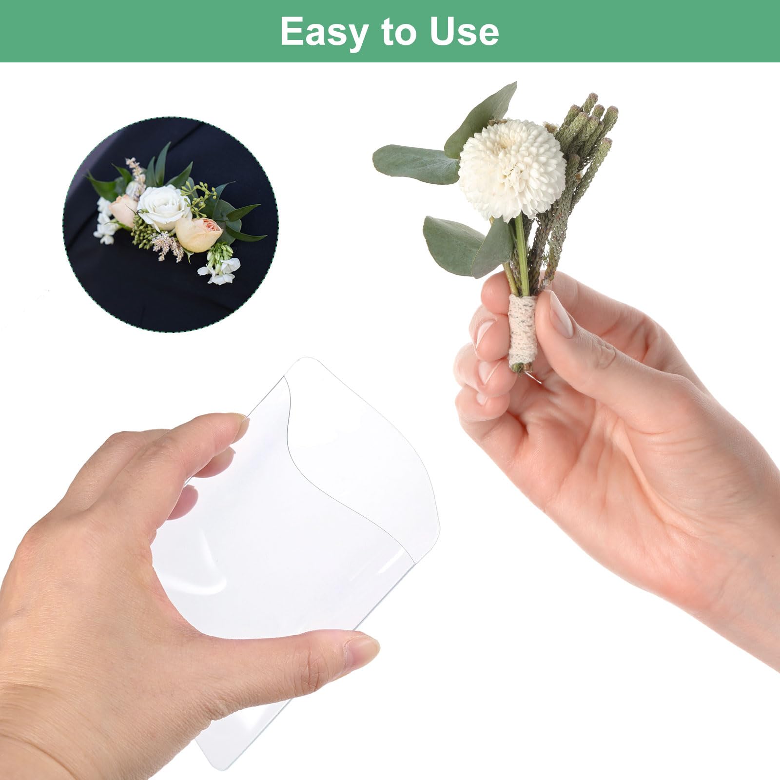 M METERXITY 10-Pack Soportes Para Boutonnieres De Bolsillo, Fundas Plásticas Para Flores Sin Alfiler Para Solapa Para Bodas/Novios/Fiestas/Prom, Ajuste [Transparente]