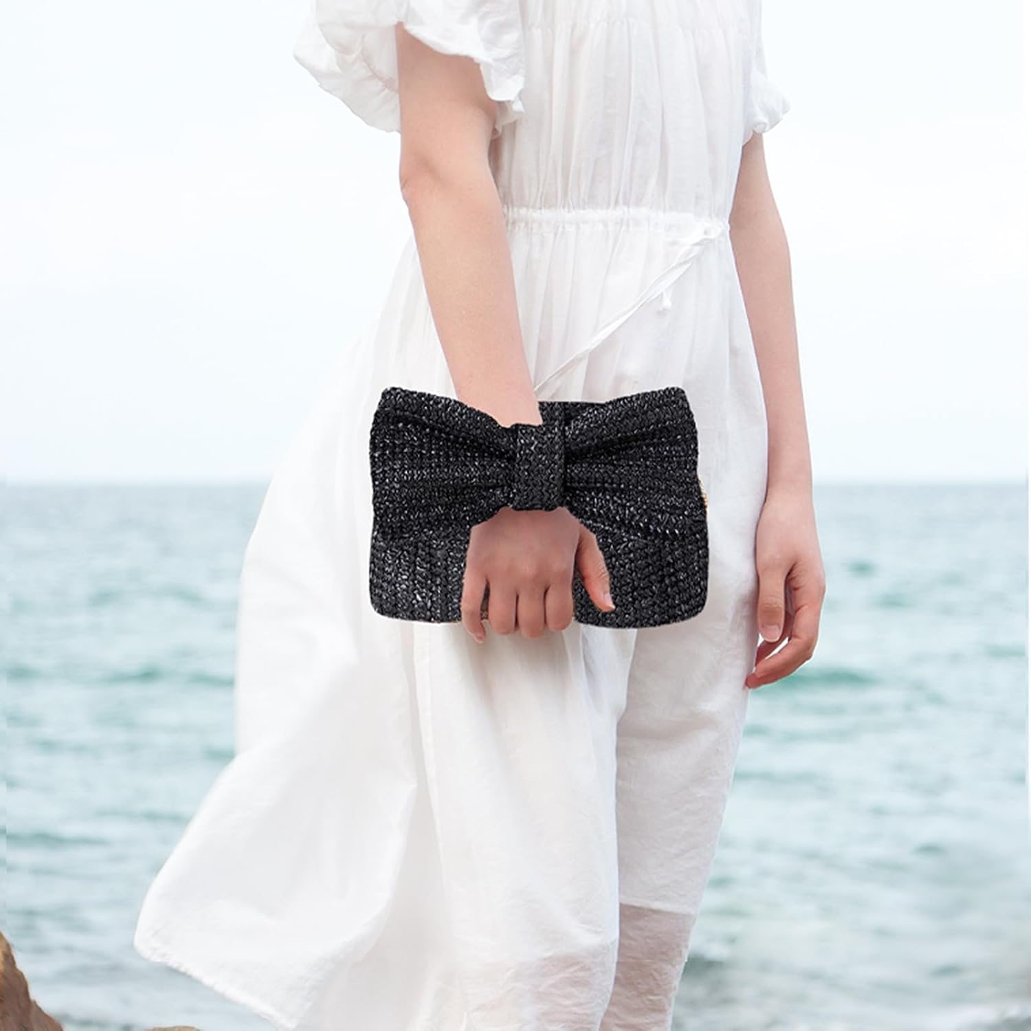 Ynport Bow Straw Clutch Purses for Women Summer Woven Rattan Handbags Wicker Beach Tote Bag 2026 - Image 2