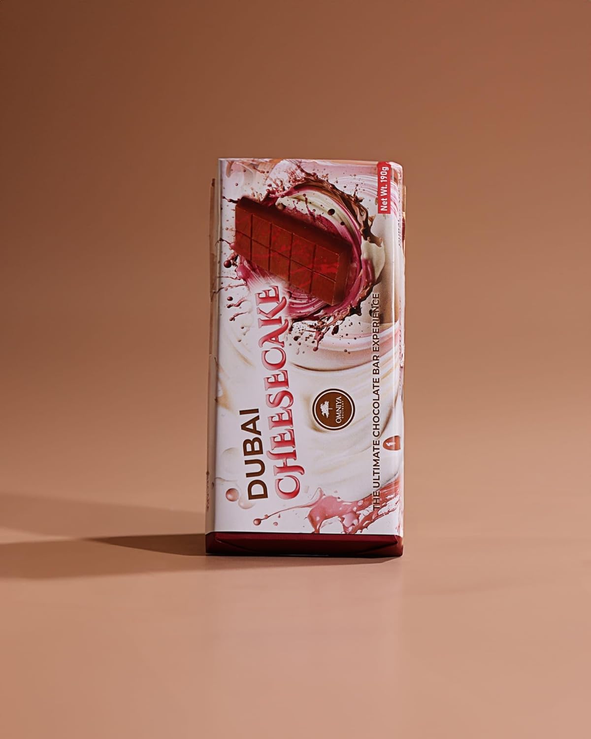 OMNIYA Delicacy Dubai Chocolate Bar Strawberry Cheesecake Kunafa (190g) – Strawberry Cheesecake Cream Layer and Belgian Milk Chocolate – Middle Eastern Dessert Bar, Delicious Gift Treat