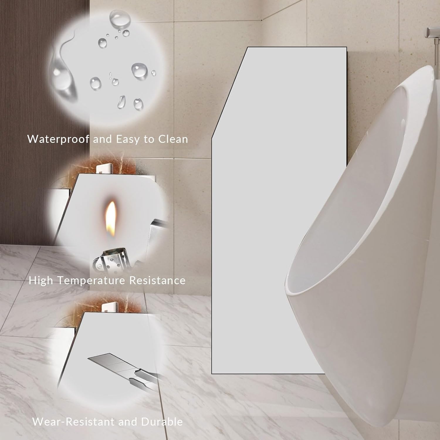 Toilet Partition Privacy Screen Bathroom Urinal Thickness 0.5" Wall Mounted Urinal Partitions Public Toilet Partition With Accessories Space Saving Easy To Install For Hotel Schools Shopping Malls(2 p