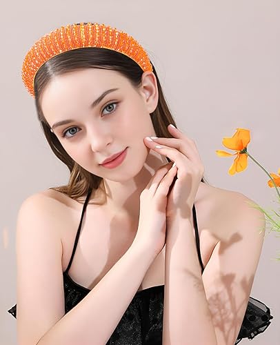 Vista 21 de Wecoe Diadema negra para mujer, diadema de diamantes de imitación de moda, diadema acolchada, diadema de diamantes brillantes con cuentas