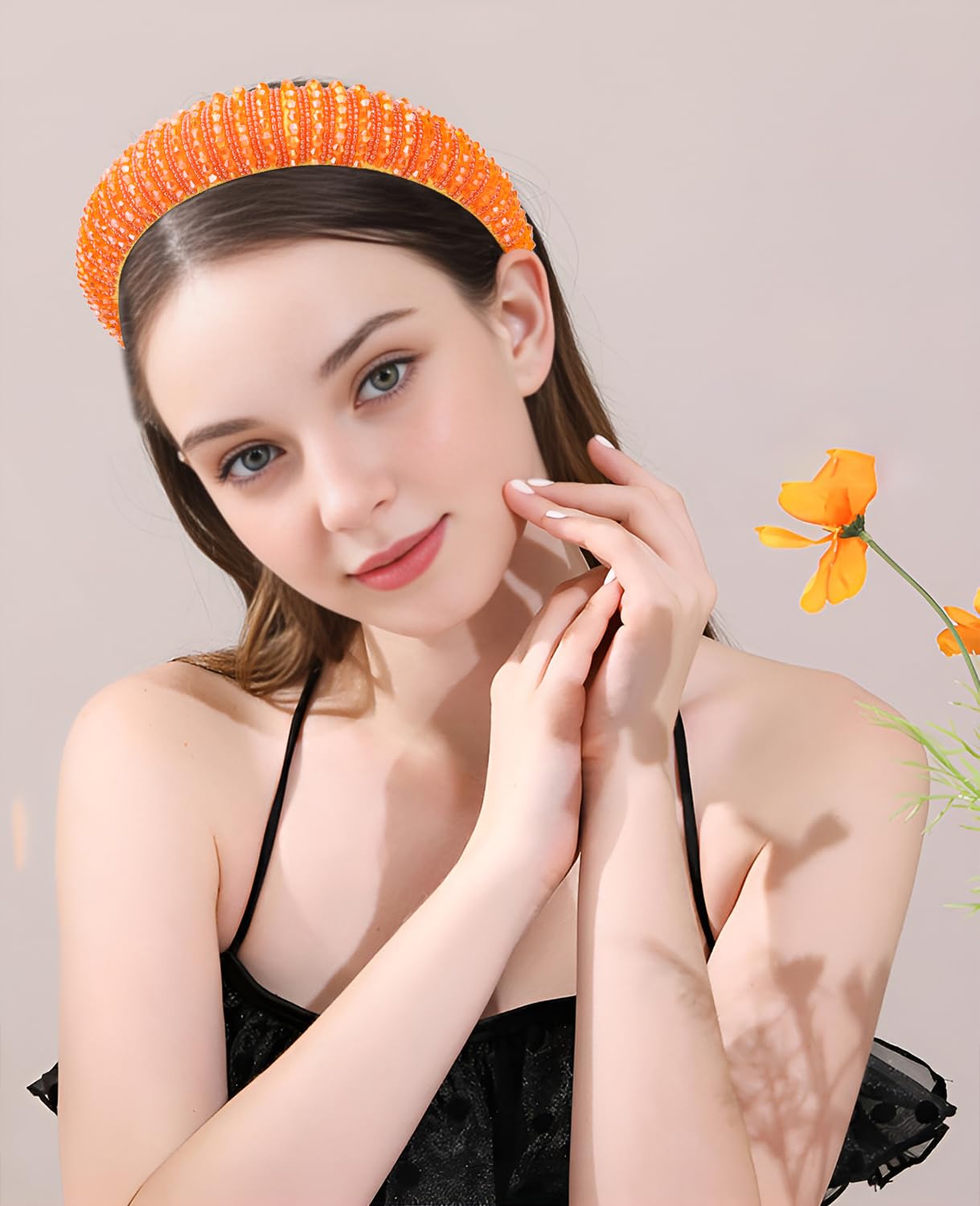 Amazon.com : Wecoe Orange Padded & Sparkle Crystal Beaded 